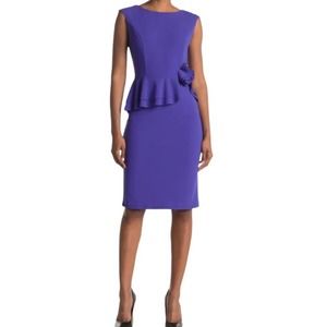 MARINA Cobalt Blue Purple Peplum Rose Sleeveless Cocktail Dress Size 16 NWT